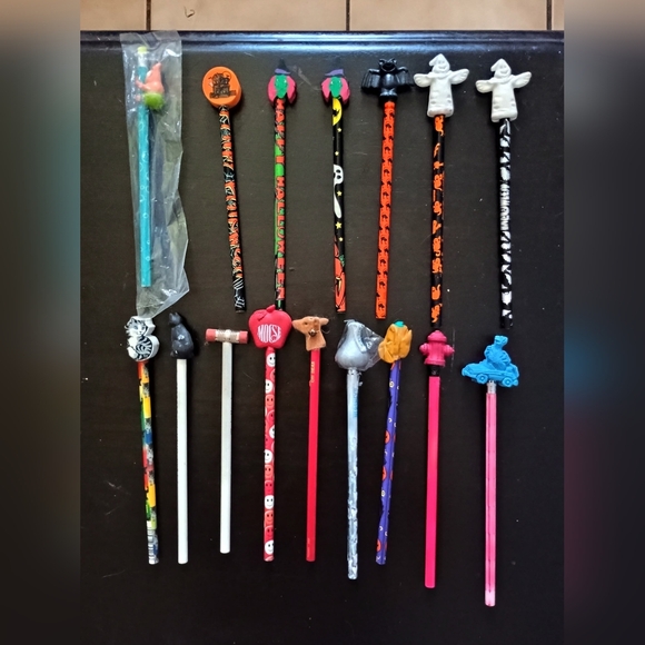 Colorful Vintage Halloween Themed Pencils And Erasers